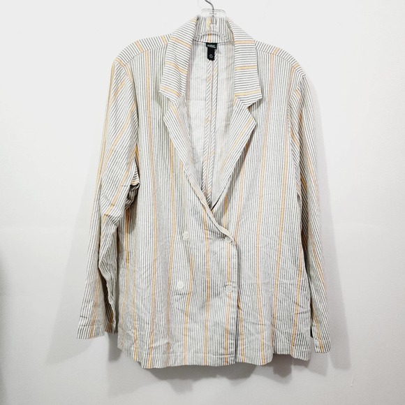 Wild Fable Ivory Double-Breasted Vertical Striped Linen Short Suit Plus Size XXL - Picture 13 of 16